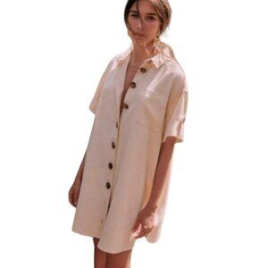 Sezane Cream Button-Down Mini Dress